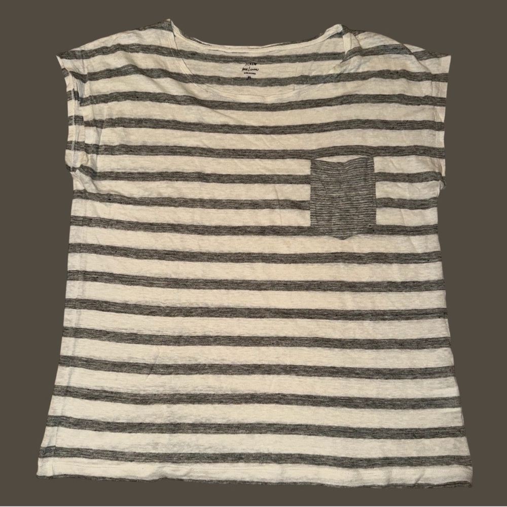 J.crew linen Gray & White Striped Pocket Tee